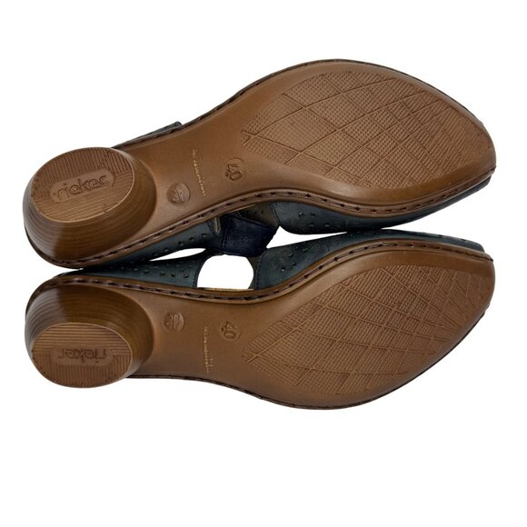 Rieker Antistress LaserCut Blue Leather Comfort Mary Jane Heels Velcro Strap Sz9 - Picture 10 of 11